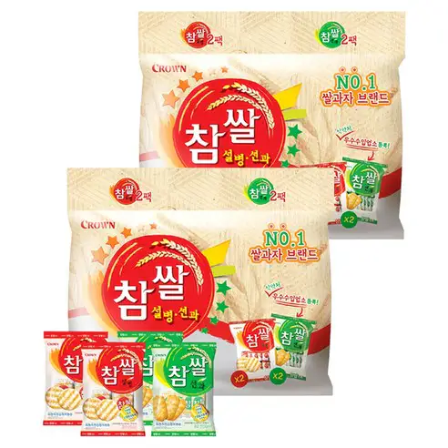 상품 이미지: 크라운 참쌀 설병 128g x 2p + 선과 115g x 2p, 2세트