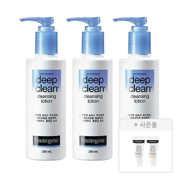 상품 이미지: 뉴트로지나 딥클린 클렌징 로션 200ml, 3개+증정(딥클린 젠틀폼 클렌저 10g, 2개)