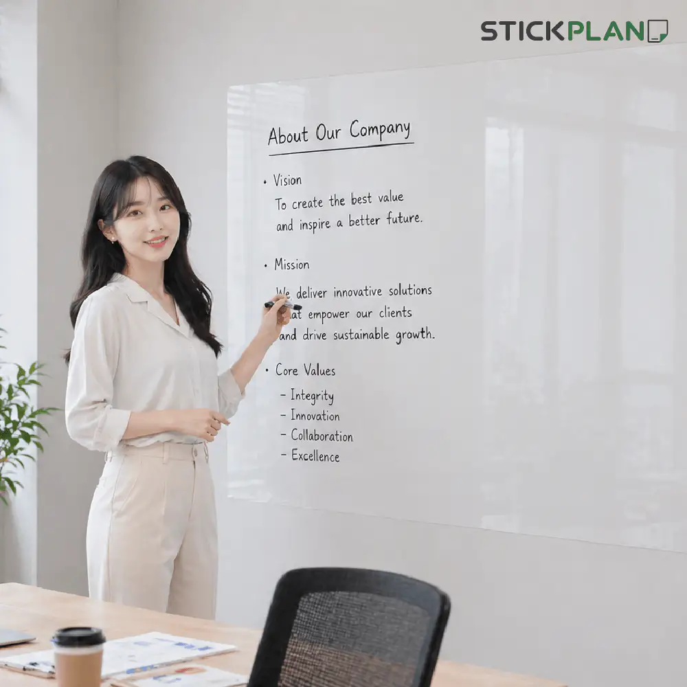 상품 이미지: 대형 화이트보드 1220mm x 2000mm 3초 붙이는시트지 투명 사무실회의 강의용 공사현황판 유리벽면 필기 메모보드
