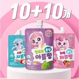 상품 이미지: 캐치티니핑 과채음료 시즌6 하츄핑 과일맛 3종 10+10개 / 자두맛 사과맛 청포도맛