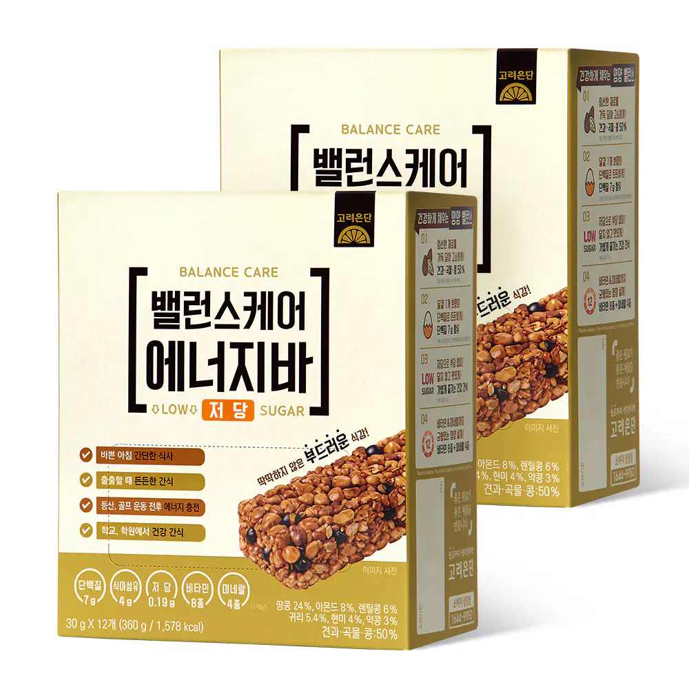 상품 이미지: 고려은단 밸런스케어 에너지바 저당 30G 12개입, 2개