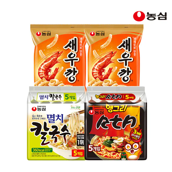 상품 이미지: (앵치라면)농심 멸치칼국수5p + 앵그리 RTA5p + 새우깡 90g 2p
