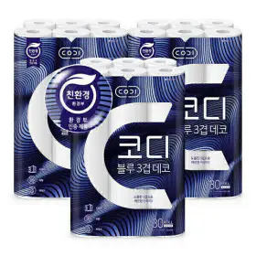 상품 이미지: 블루 3겹 데코 화장지 27m 30롤 3팩 휴지 / 친환경 인증 / 두루마리 티슈