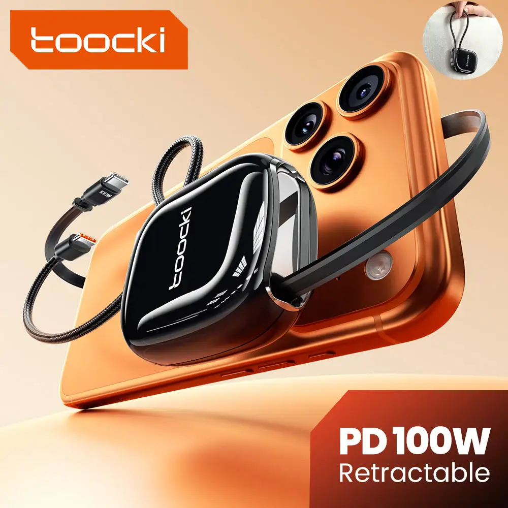 상품 이미지: Toocki 접이식 100W USB C 케이블(아이폰용) 삼성 마그네틱 싱글 풀 끈(여행용) 미니 TypeC 고속 충전기 데이터 코드