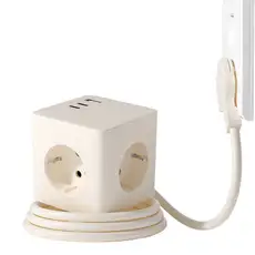 상품 이미지: 바우토 납작 큐브 고용량 멀티탭 콘센트 3구 usb 4000W, 1개, 아이보리, 2m