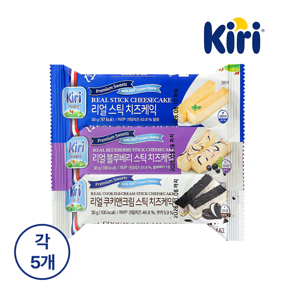 상품 이미지: 끼리 냉동 케이크 간식 리얼스틱 치즈케익 3종 (블루베리,쿠앤크,플레인) 90g, 5개