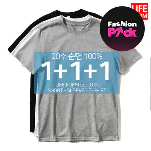 상품 이미지: 3장1세트 20수 헤비 남성 여성 순면100% 무지 라운드 반팔 무지티 기본티 티셔츠 흰티 면티 반팔티
