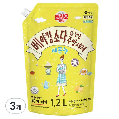 상품 이미지: 트리오 베이킹소다를 담은 주방세제 레몬향, 3개, 1.2L