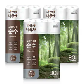 상품 이미지: (카드최종가:25960원) 나무야나무야 도톰한3겹순수 화장지 27mx30롤 3팩