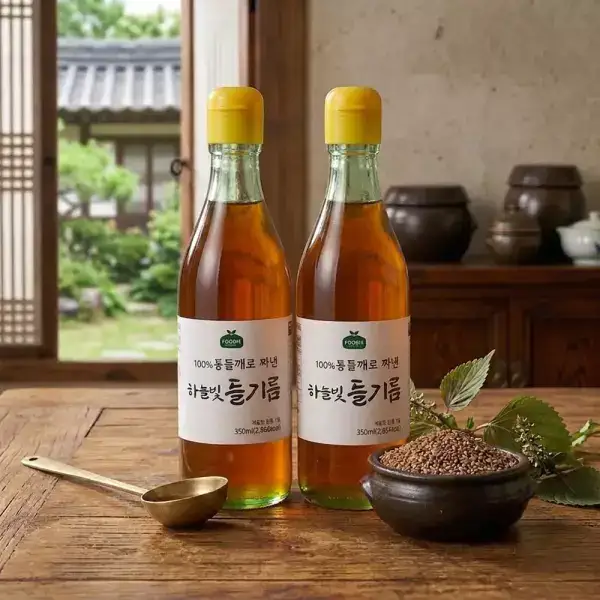 상품 이미지: 100% 통들깨로 짠 맑고 고소한 하늘빛 들기름 350ml+350ml 외