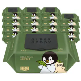 상품 이미지: 물티슈 (82g행주급/2만원대 역대초특가) 20팩 슈퍼대디 미스터펭 카키 70매 저자극 최고평량 82평량