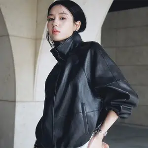 상품 이미지: 26FW FAUX레더 하이넥 셔링 점퍼