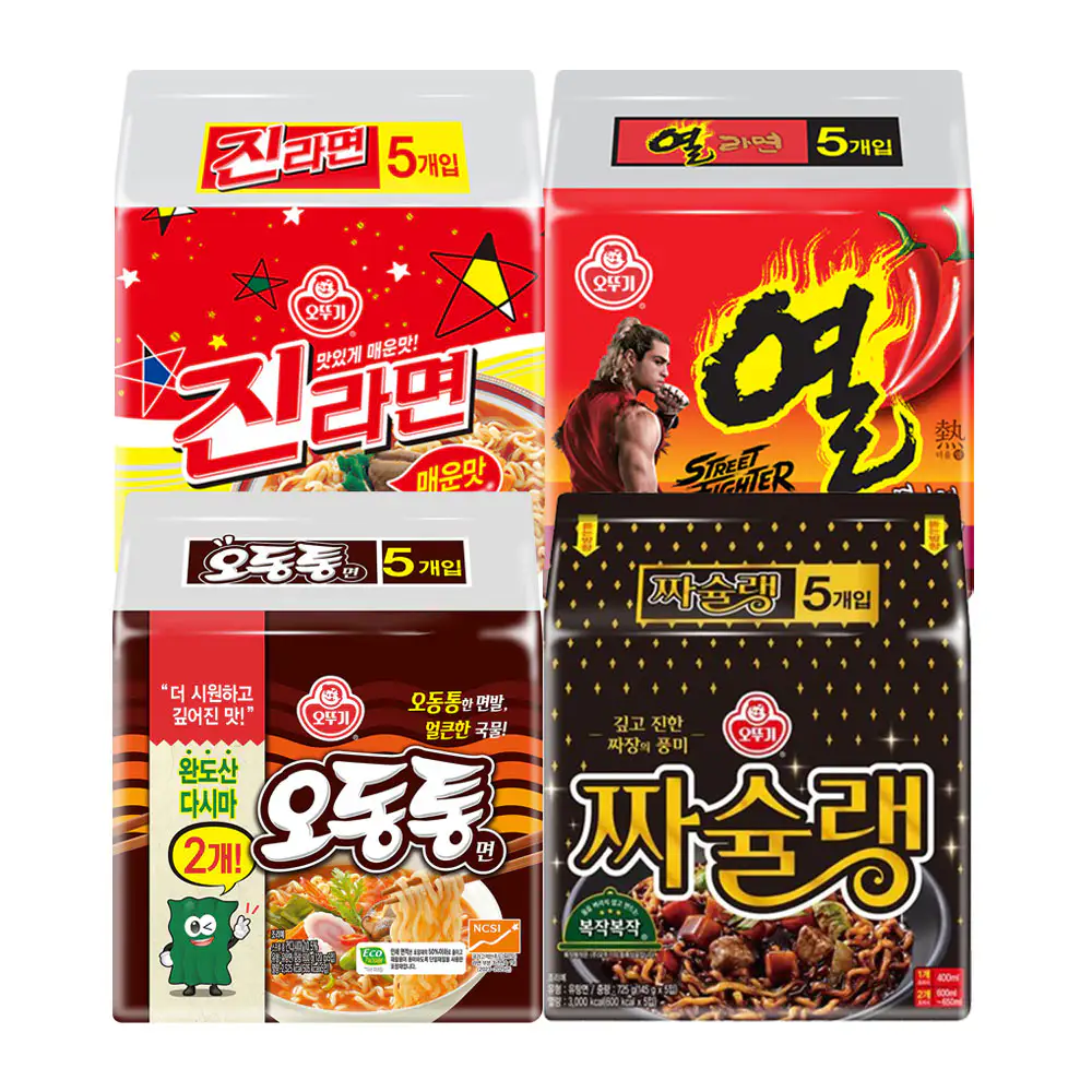 상품 이미지: 오뚜기 진라면 매운맛 120g 5개+짜슐랭 145g 5개+오동통면 120g 5개+열라면 120g 5개