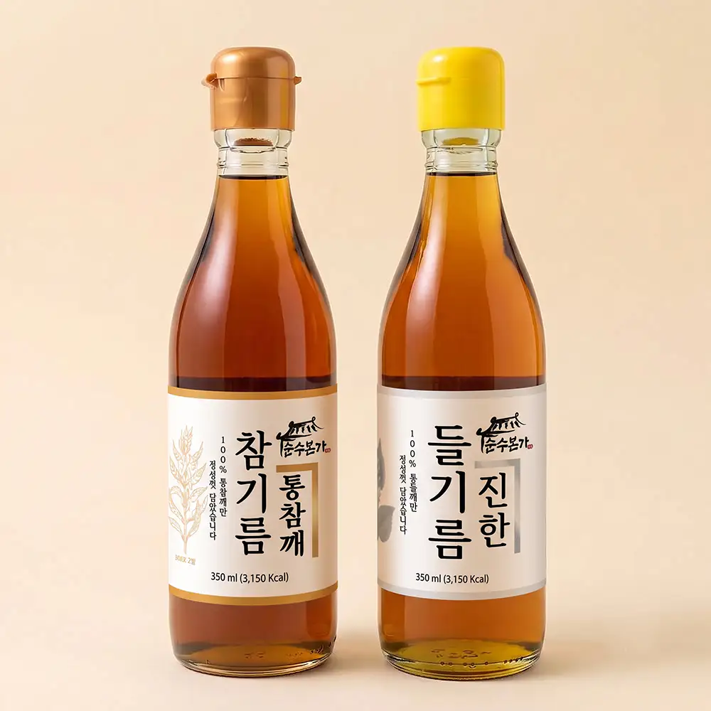 상품 이미지: 순수본가 단 1회착유로 깨끗한 100% 통참깨 통들깨 참기름 들기름 350ml
