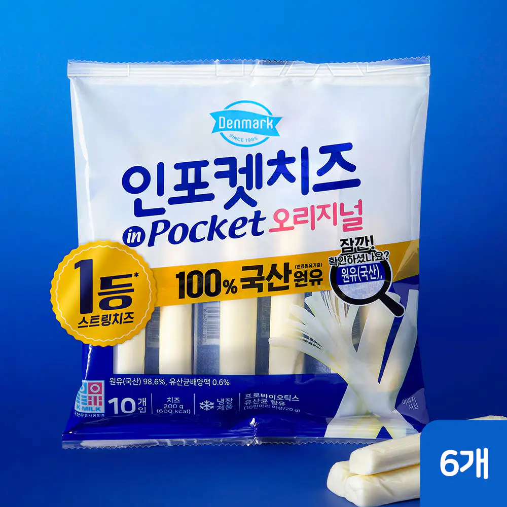 상품 이미지: 동원 덴마크 인포켓 스트링 치즈 오리지널 20g, 10개입, 6개