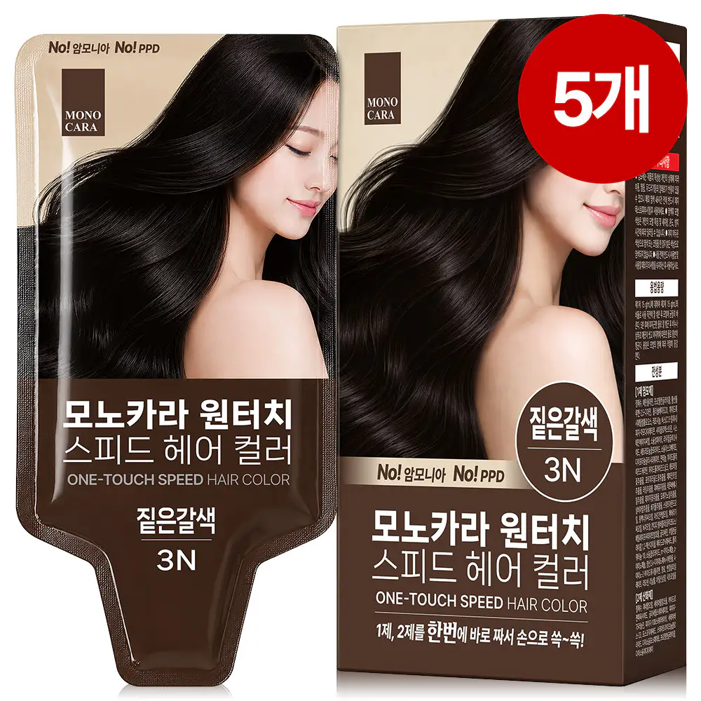 상품 이미지: 모노카라 새치 염색약 30g 5개 남자 여자 흰머리 커버 염모제 뿌리 셀프염색 흑색 브라운