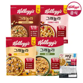 상품 이미지: 켈로그 그래놀라 시리얼 500G 4종 1+1+1 총 3팩 골라담기(현미/통귀리/넛츠앤씨드/크랜베리) + 저당 40g