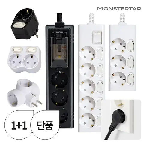 상품 이미지: 공간 활용 200% [단품/1+1] 국산 고용량멀티탭 납작멀티탭 과부하차단 멀티탭 모음