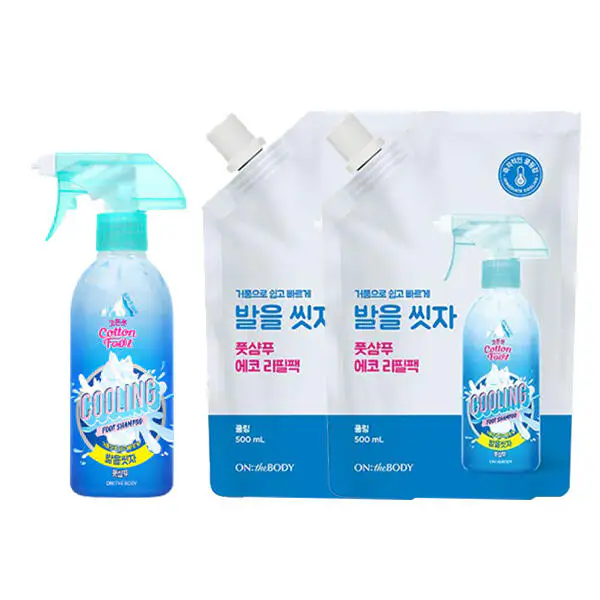 상품 이미지: 온더바디 발을씻자 코튼풋샴푸 쿨링, 385ml, 1개 + 리필 쿨링, 500ml, 2개