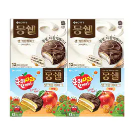 상품 이미지: 롯데웰푸드 몽쉘 생크림 오리지널, 408g, 2개 + 군위사과 애플 408g,2개