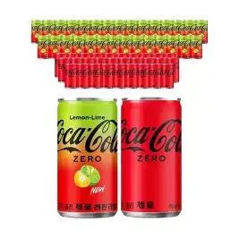 상품 이미지: [심야마트] 코카콜라 제로 레몬라임 190ml, 30개 + 코카콜라 제로 190ml, 30개