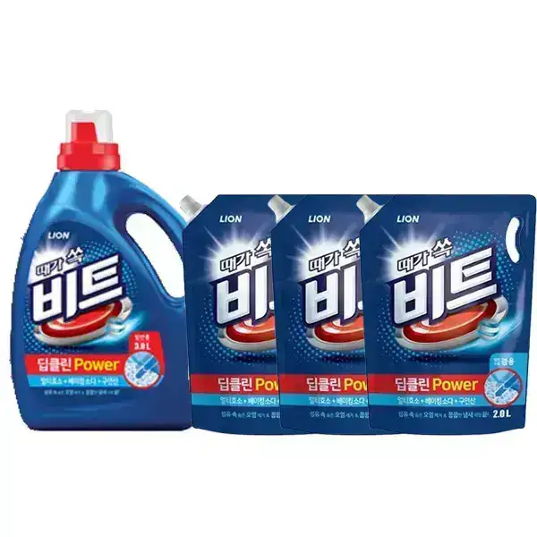 상품 이미지: 비트 딥클린 파워 액체세제, 일반, 용기, 3L, 1개 + 일반드럼겸용 리필, 2L, 3개