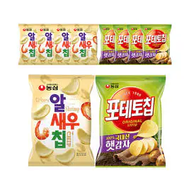 상품 이미지: 농심 알새우칩 68g, 5개 + 포테토칩 오리지널 60g, 5개