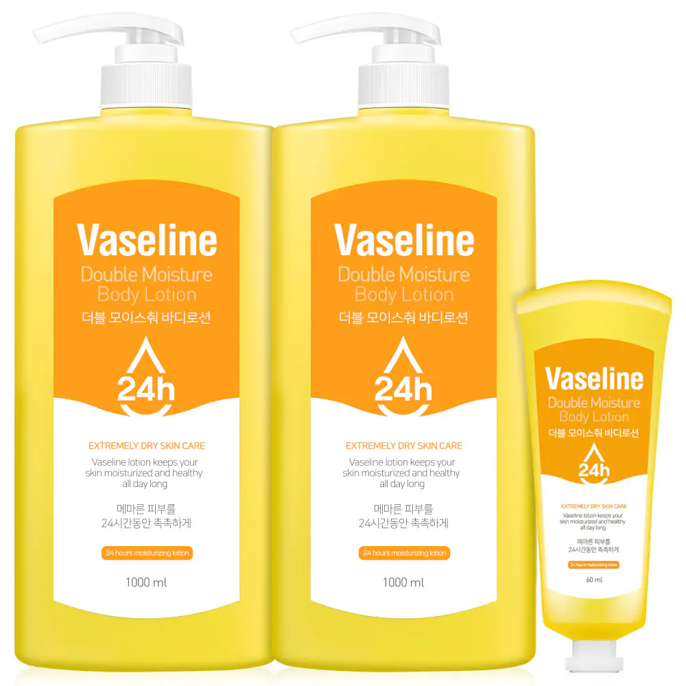 상품 이미지: 고보습 바세린 바디로션 대용량 1000ml 2개+60ml  모이스처 24시간 보습테스트