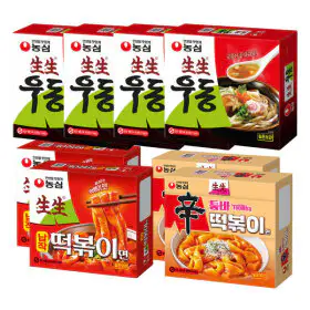 상품 이미지: 생생우동 봉지 253g(4봉) 1개 + 생생 납작 떡볶이면 258g 2개 + 생생 신툼바 떡볶이면 252g 2개