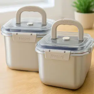 상품 이미지: 1+1 스텐 김치통 밀폐용기 5.5Lㅣ스팀홀 핸디 반찬통 밧드 냉장고 냉동실 정리