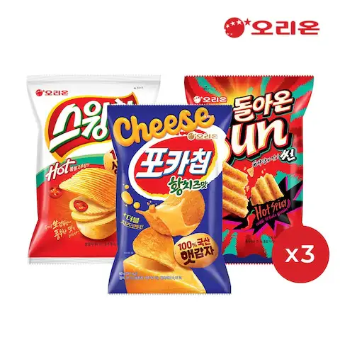 상품 이미지: 포카칩 황치즈 60g 3개 + 스윙칩 볶음고추장 60g 3개 + 썬 핫스파이시 80g 3개