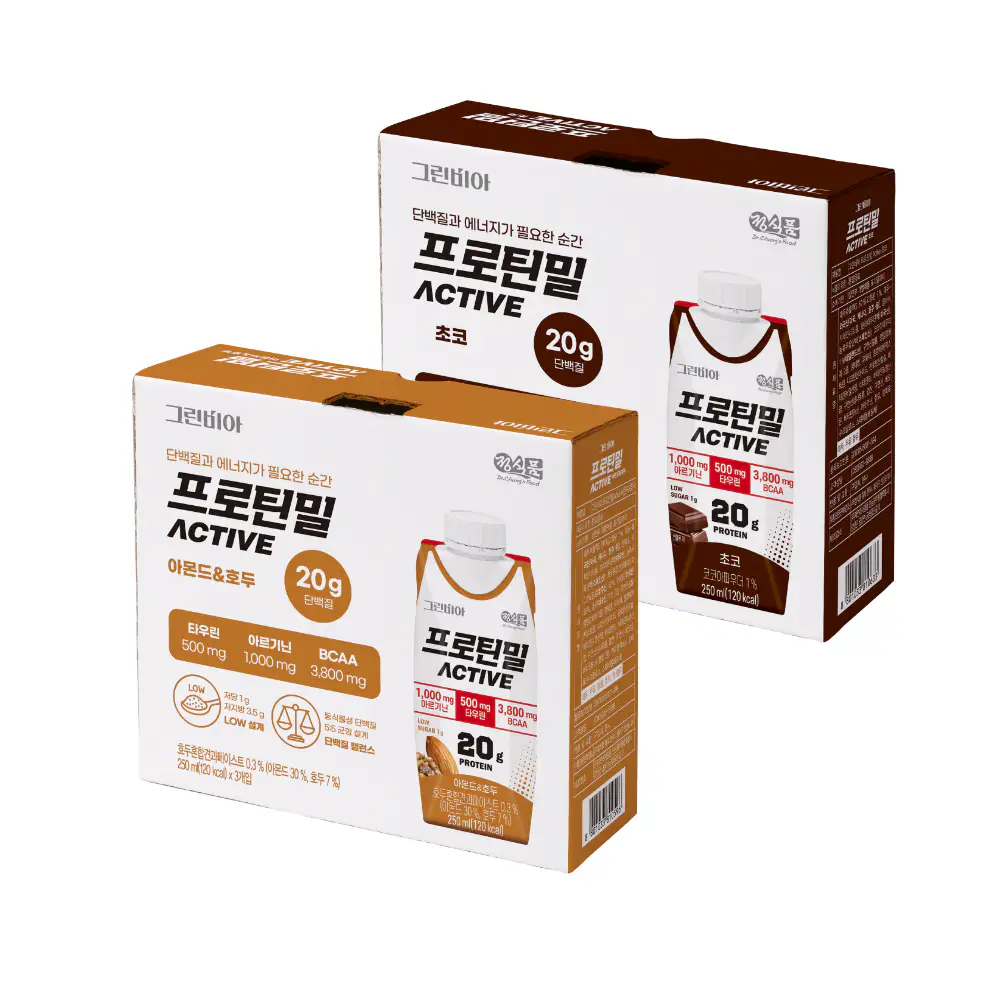 상품 이미지: 정식품 그린비아 프로틴밀 액티브 아몬드와호두/초코 250ml 3팩 (프로틴밀 체험 샘플팩 맛 1개 선택)