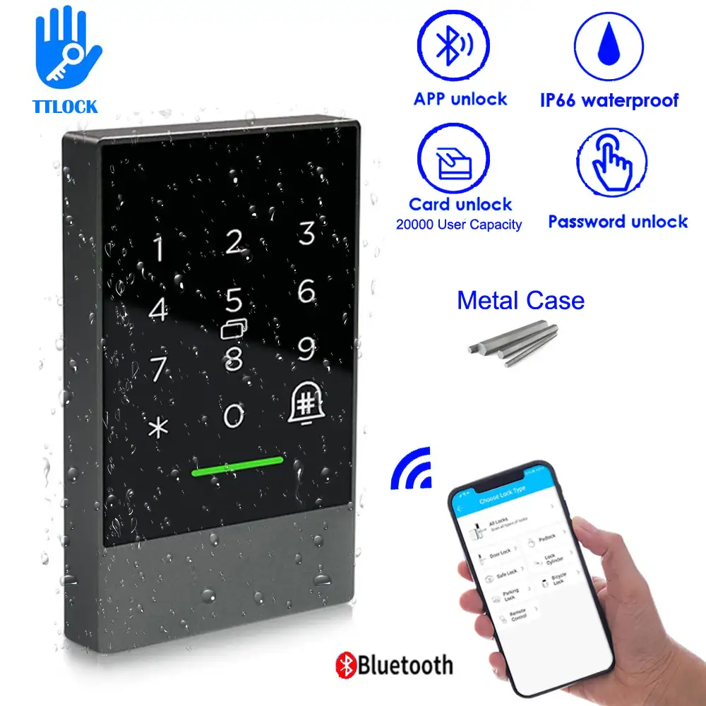 상품 이미지: K2 IP66 방수 블루투스 V4.1 TTlock 모바일 앱 제어 도어 액세스 제어 시스템 13.56Mhz RFID 카드 리더기 20000 사용자