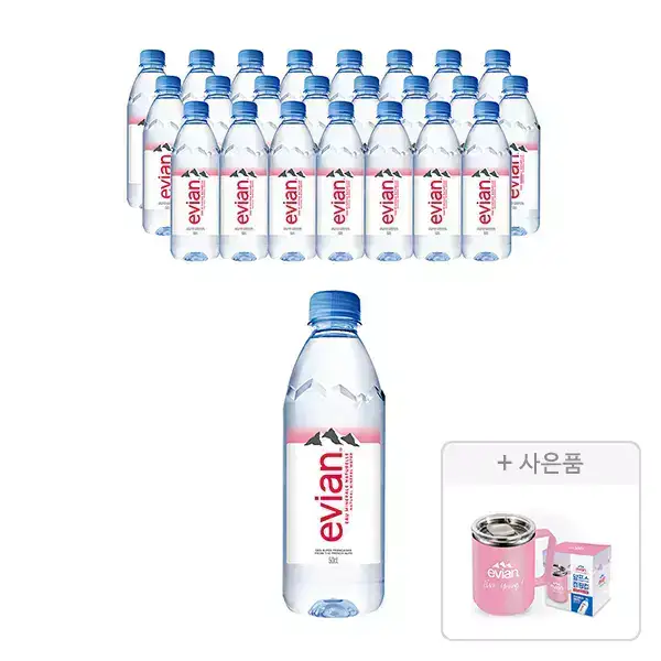 상품 이미지: 에비앙 500ml, 24개 + 증정(캠핑컵, 1개)
