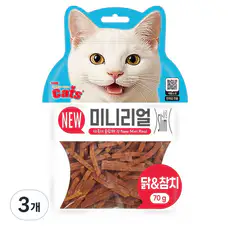 상품 이미지: 더캣츠 고양이 미니리얼 육포, 3개, 70g, 닭+참치