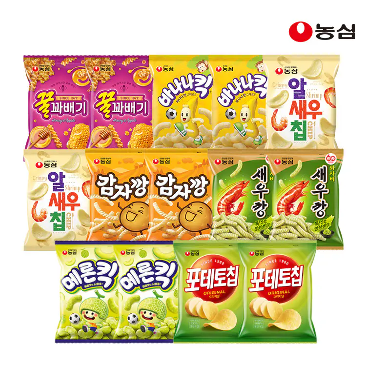 상품 이미지: 농심 스낵 14봉 세트 메론킥 와사비새우깡 꿀꽈배기 등