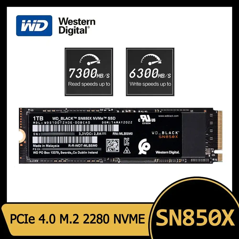 상품 이미지: 웨스턴 디지털 내장 솔리드 스테이트 디스크, WD SN850X SSD, 1TB 2TB NVMe Gen4 PCIe M.2 2280 PCIe 4.0X4 드라이브, PS5 데스크탑 노트북용