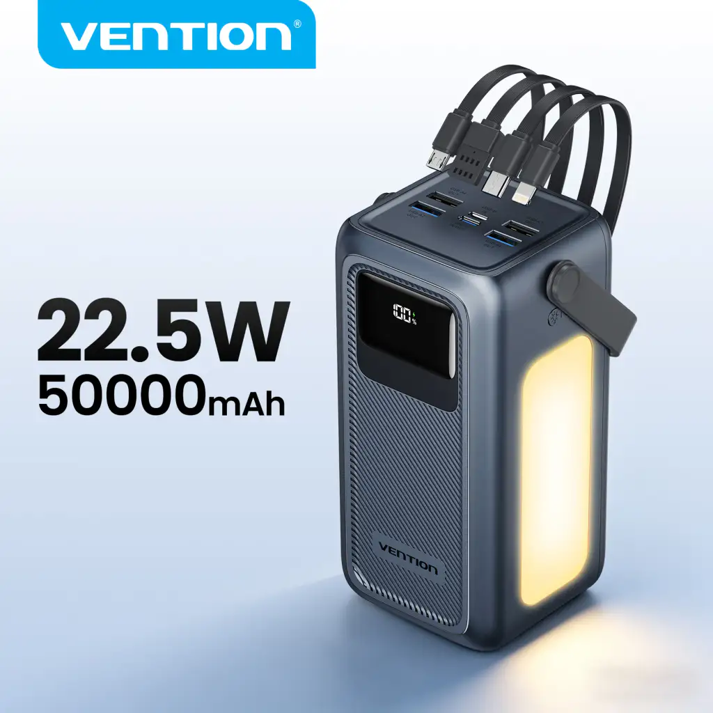 상품 이미지: Vention 22.5W 50000mAh 파워 스테이션 아이폰용 휴대용 외부 배터리 가정용 캠핑용 LED 충전기가 있는 삼성 보조 배터리