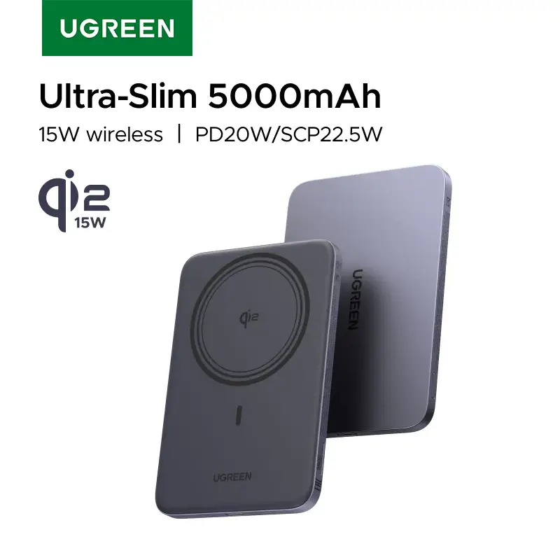 상품 이미지: UGREEN 유그린 울트라 슬림 20W Qi2 15W 마그네틱 보조배터리 5000mAh 마그플로우 에어 파워뱅크 (아이폰 17 Pro용, 맥세이프 무선 충전 지원)