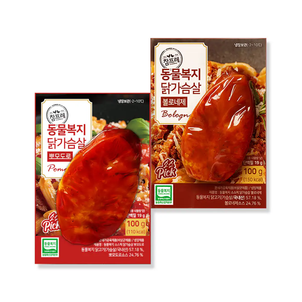상품 이미지: 소스픽 2종 닭가슴살 100g 혼합구성, 총24팩, 참프레 동물복지