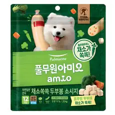 상품 이미지: 풀무원아미오 강아지 채소 쏙쏙 두부봉 소시지 간식 12p, 두부맛, 204g, 1개