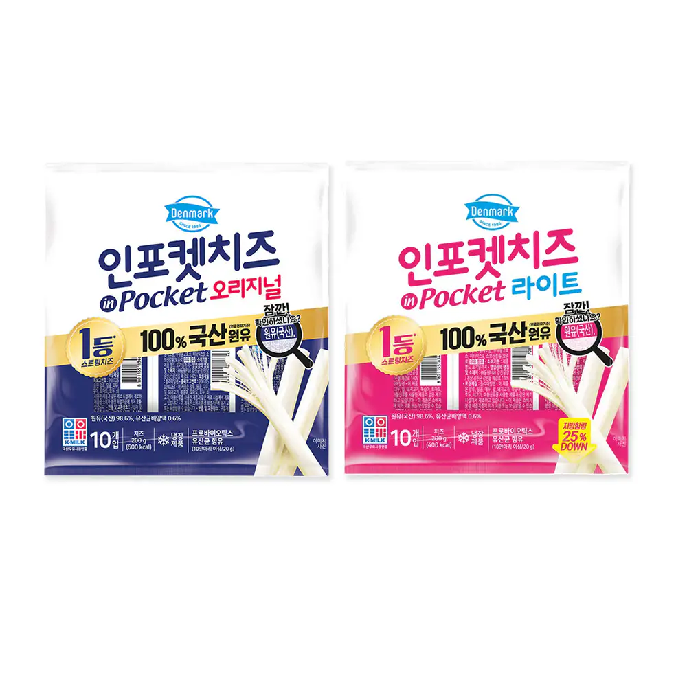 상품 이미지: 동원 덴마크 인포켓 스트링 치즈 오리지널 / 라이트 2+1 (총 30개입)