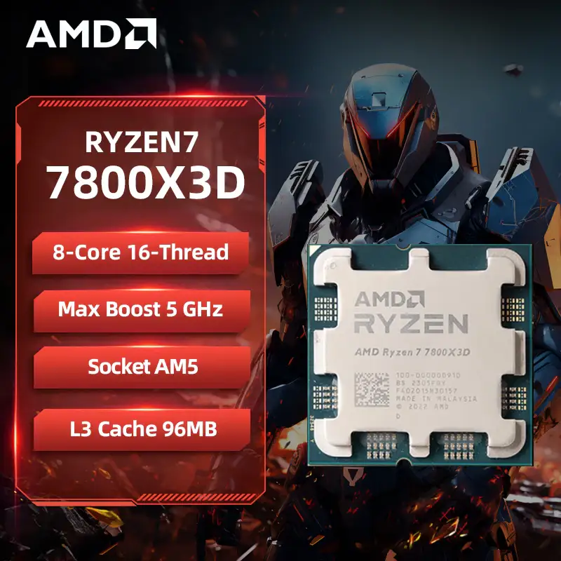 상품 이미지: AMD Ryzen 7 7800X3D R7 7800X3D CPU 8코어 16스레드 5GHz 언락 데스크탑 프로세서 소켓 AM5 게이밍 CPU (패키지 없음)