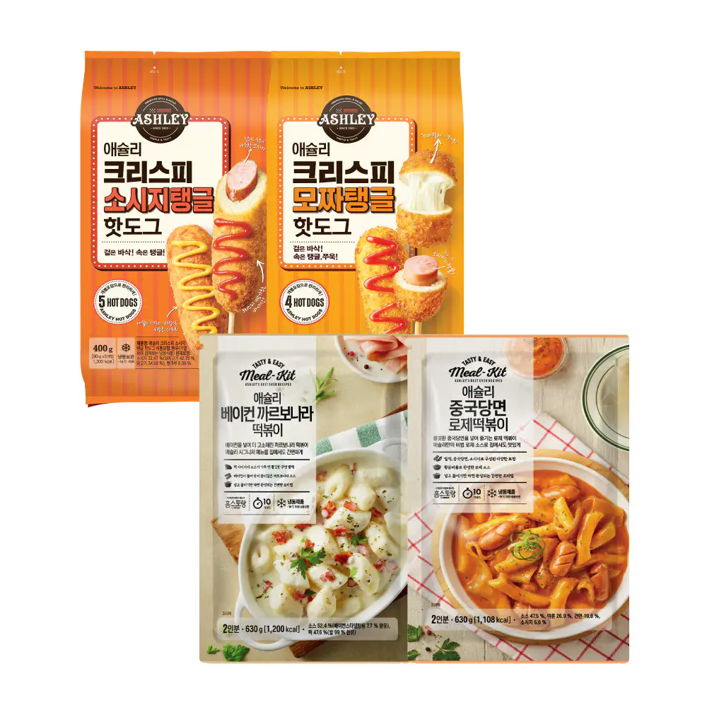 상품 이미지: 애슐리 떡볶이 2인 2팩+핫도그 1팩 까르보나라 로제 소시지 치즈