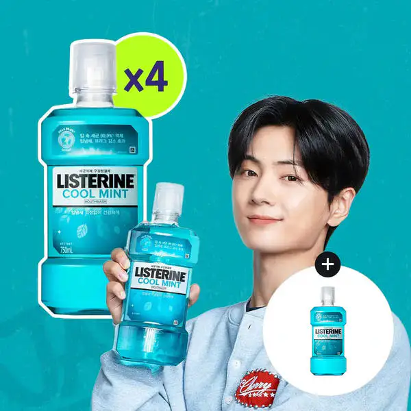 상품 이미지: 리스테린 쿨민트 750ml, 4개 + 증정(쿨민트 500ml, 1개)