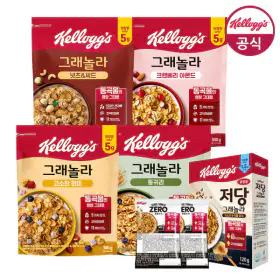 상품 이미지: 켈로그 그래놀라 시리얼 500G x 4팩(현미/통귀리/넛츠앤씨드/크랜베리) 4종 + 저당 120g + 제로슈거 80g