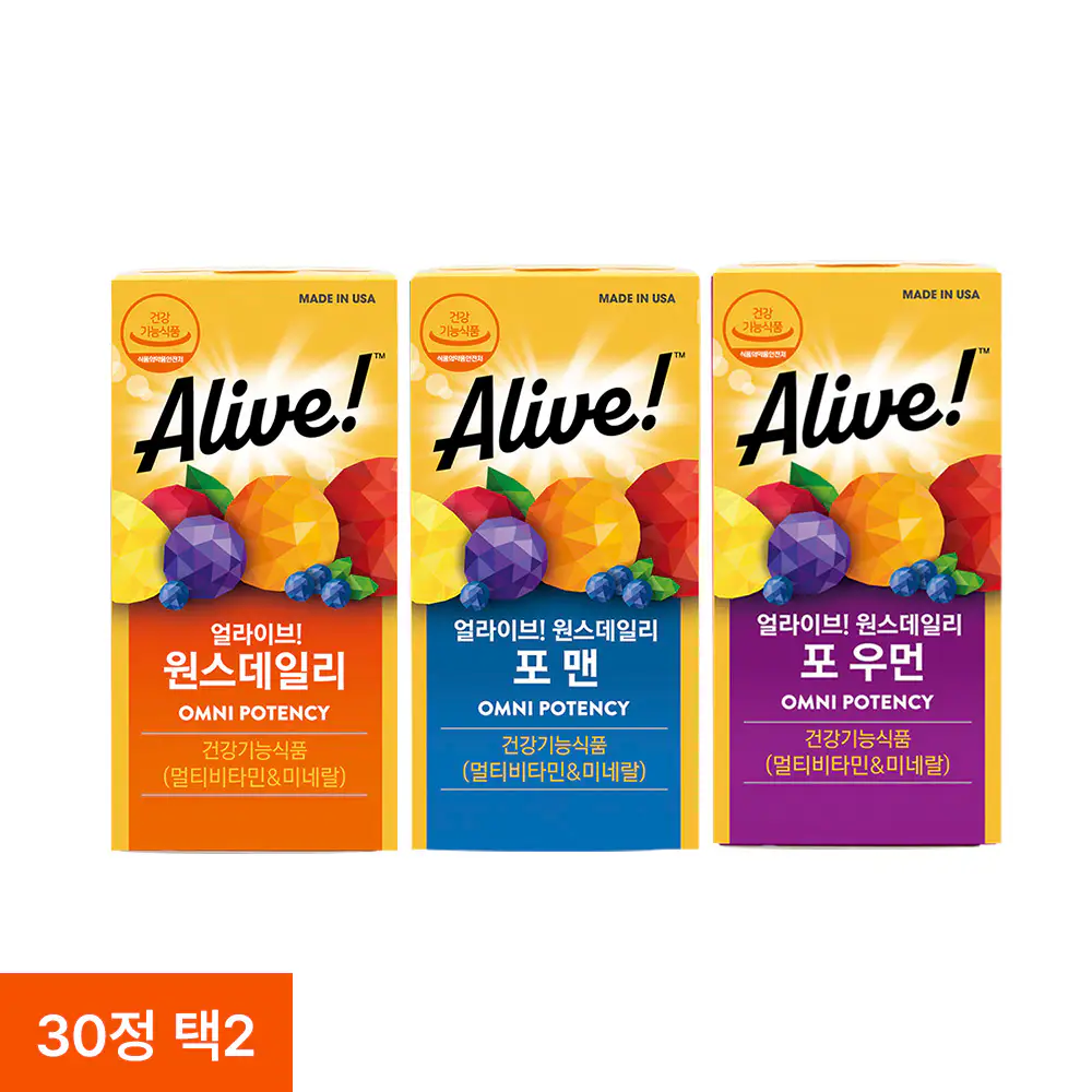 상품 이미지: 얼라이브 원스데일리 30정 1+1 멀티 남녀공용 비타민앤미네랄 비타민B