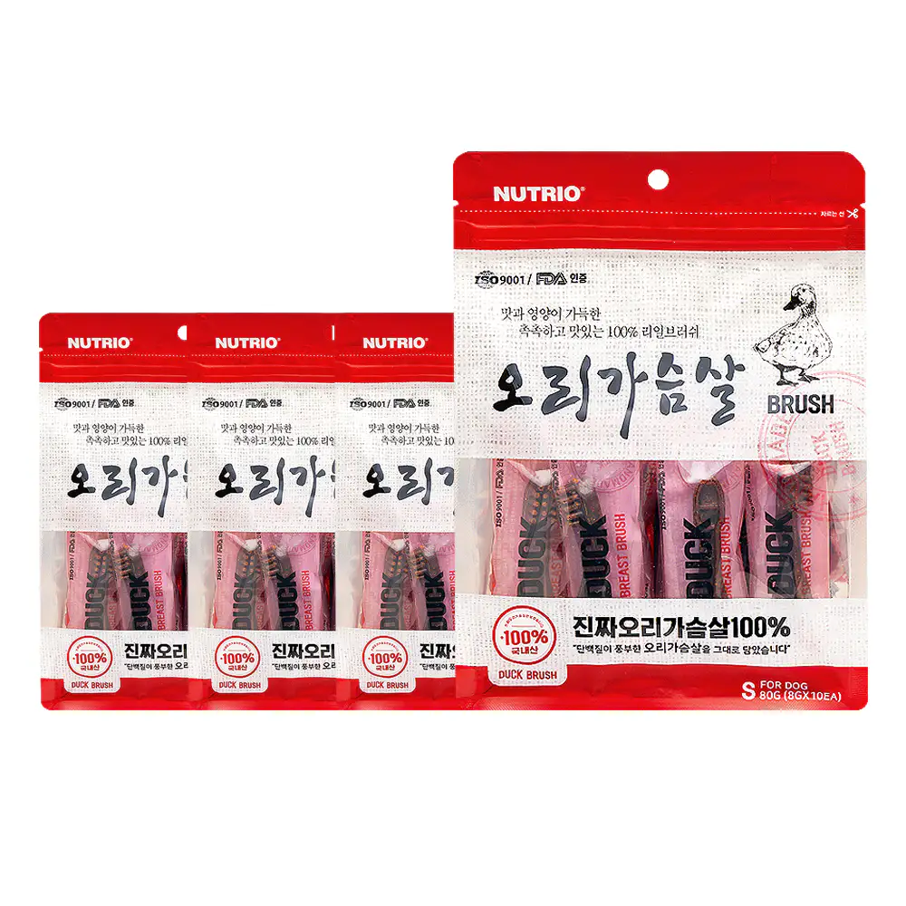 상품 이미지: 뉴트리오 순수원물브러쉬 강아지 육포 간식 오리가슴살 10개입 4팩