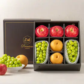 상품 이미지: 프리미엄 과일 선물세트 3kg 내외 사과3과+배2과+샤인머스켓2수 / 예약발송 가능