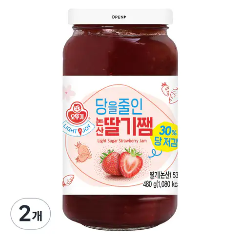 상품 이미지: 오뚜기 라이트 앤 조이 당을줄인 논산 딸기쨈, 480g, 2개